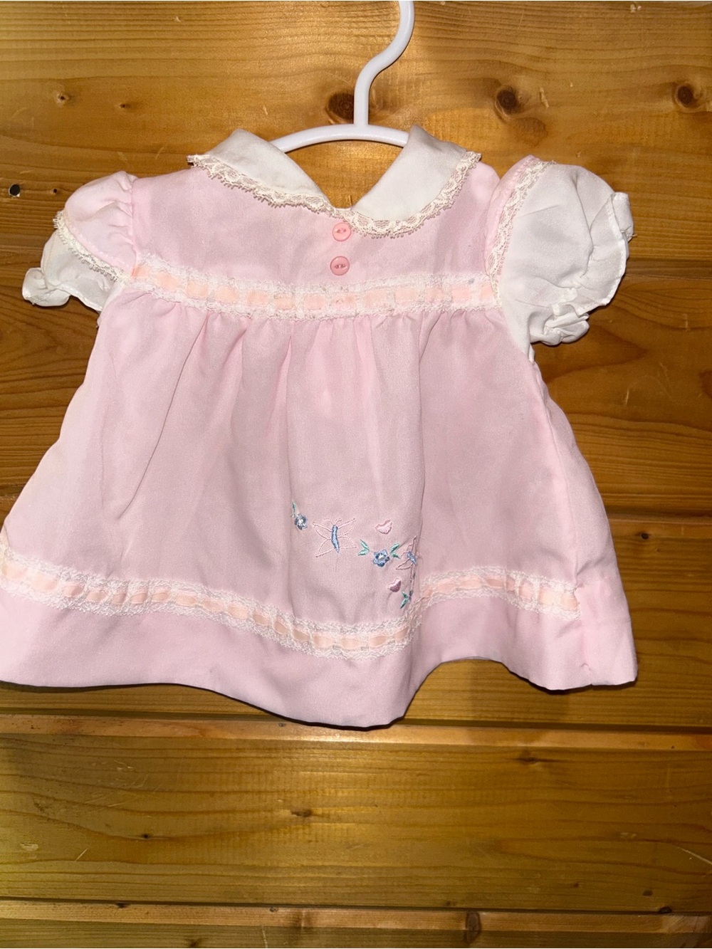 Vintage Mayfair Pink & White Lace Butterfly Embroidered Baby Dress